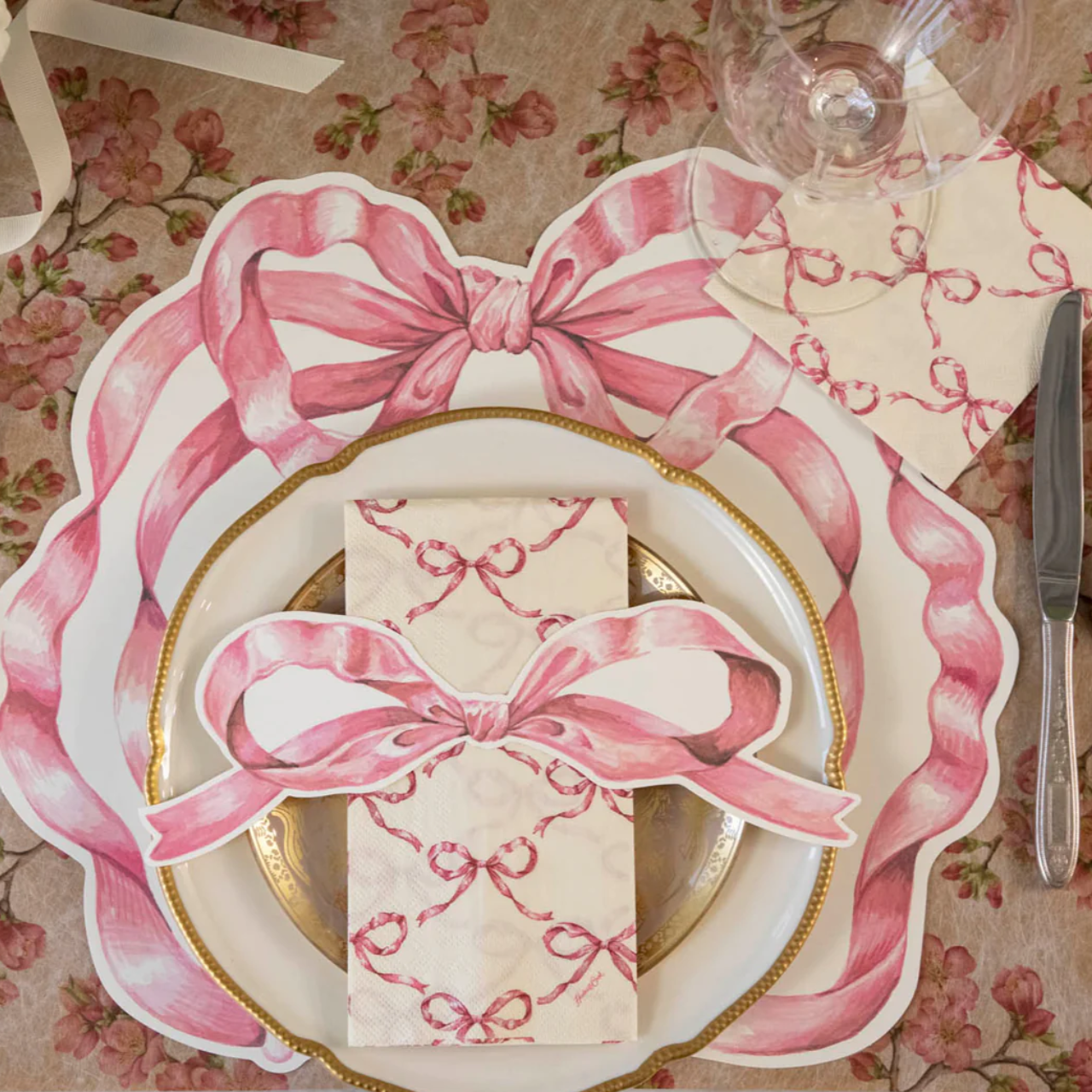 Pink Bow Paper Placemats
