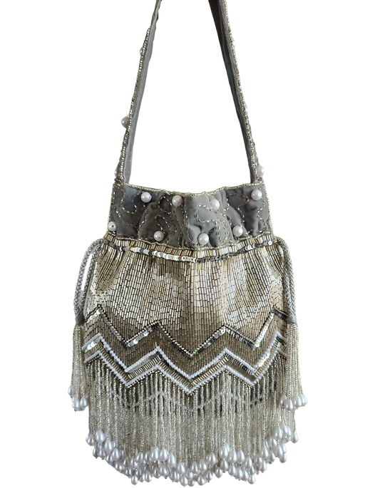 Ricki Designs Sequins & Pearls Fringe Bag