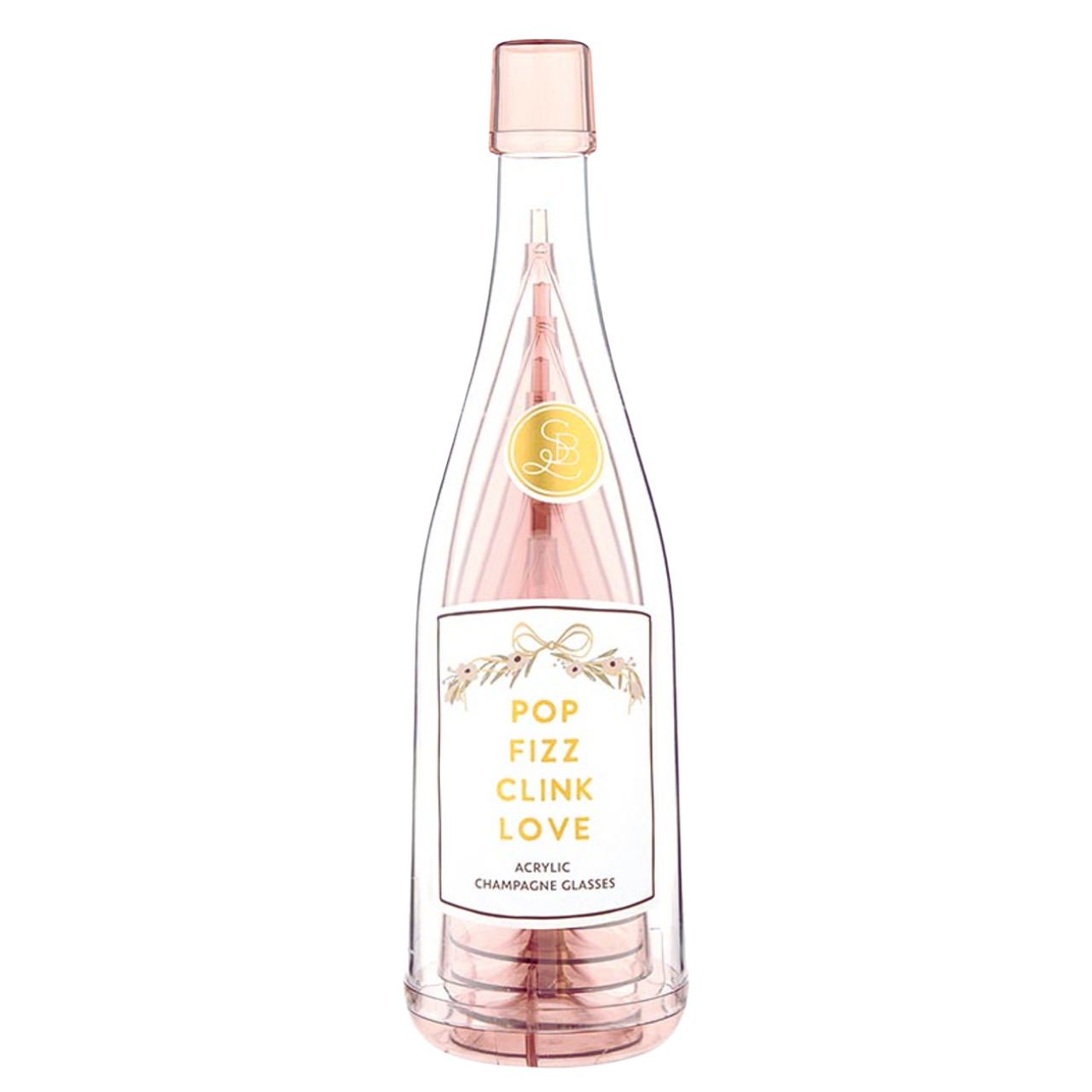 Pop, Fizz, Clink, Love Acrylic Champagne Glass Set