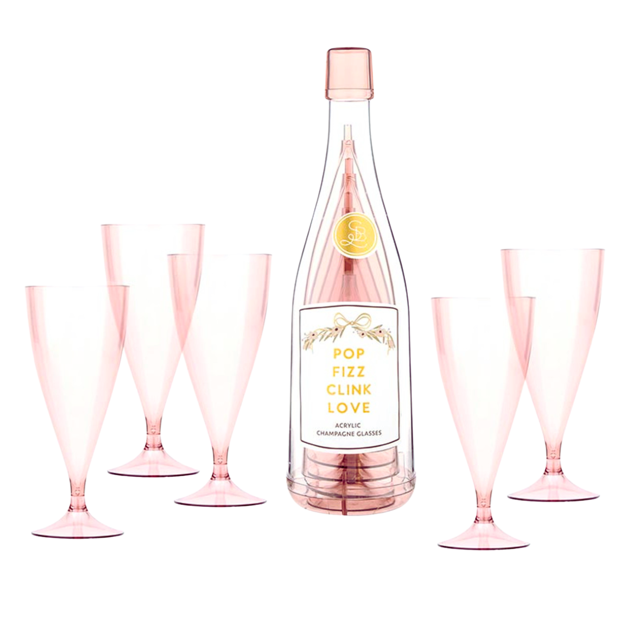 Pop, Fizz, Clink, Love Acrylic Champagne Glass Set